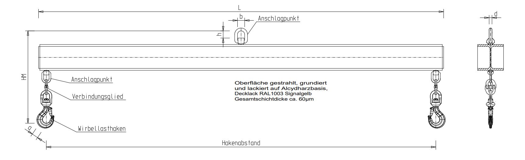 Balkentraverse-starr technische Zeichnung